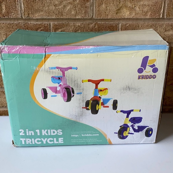 Kriddo 2 in 1 Kids Tricycle with Parent Push Handle Pink Aqua Toddler Bike - Picture 2 of 15